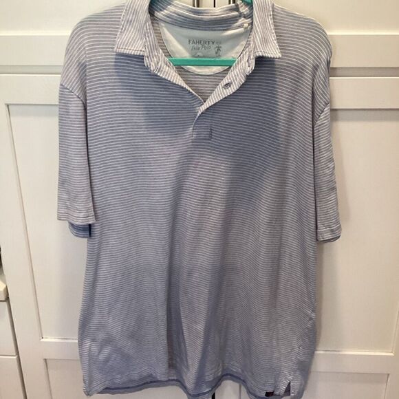 Faherty Mens Isle Striped Polo Sz 2XL Sunwashed Indigo Organic Cotton - Picture 4 of 9